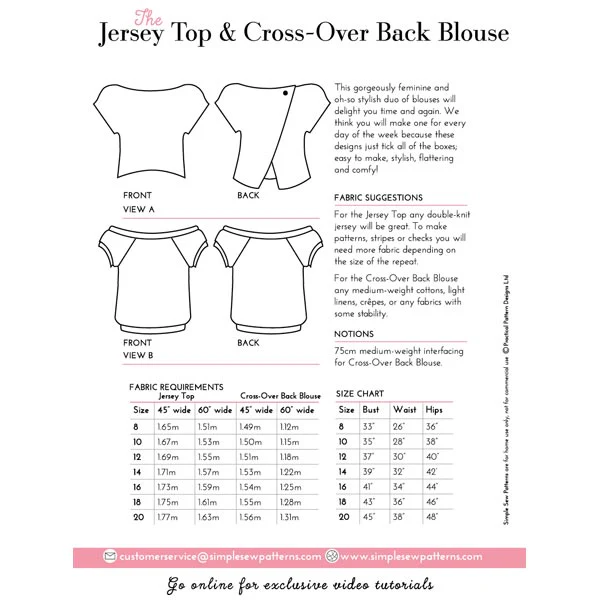 Digital Download | Simple Sew Jersey Top & Cross-Over Back Blouse Sewing Pattern - Image 2