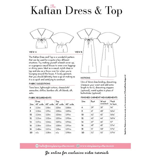 Digital Download | Simple Sew Kaftan Dress and Top Sewing Pattern - Image 3