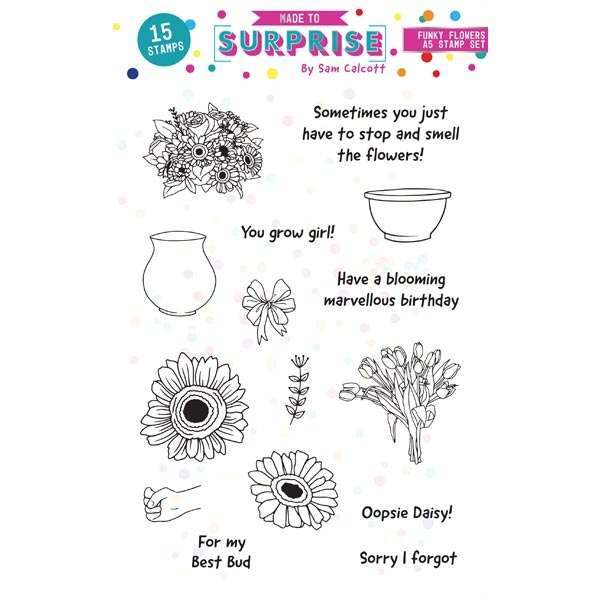 Made To Surprise A5 Clear Stamp Set Funky Flowers by Sam Calcott | Set of 15 - Image 9
