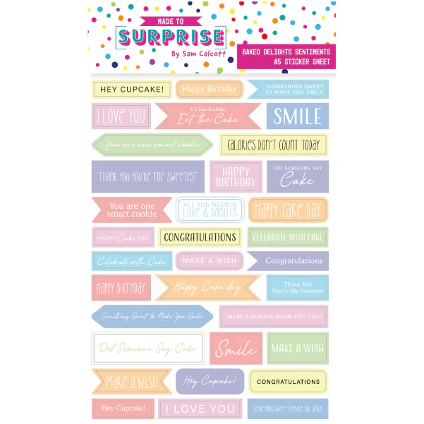 Made To Surprise A5 Sticker Sheets Baked Delights Sentiments by Sam Calcott | 4 Sheets